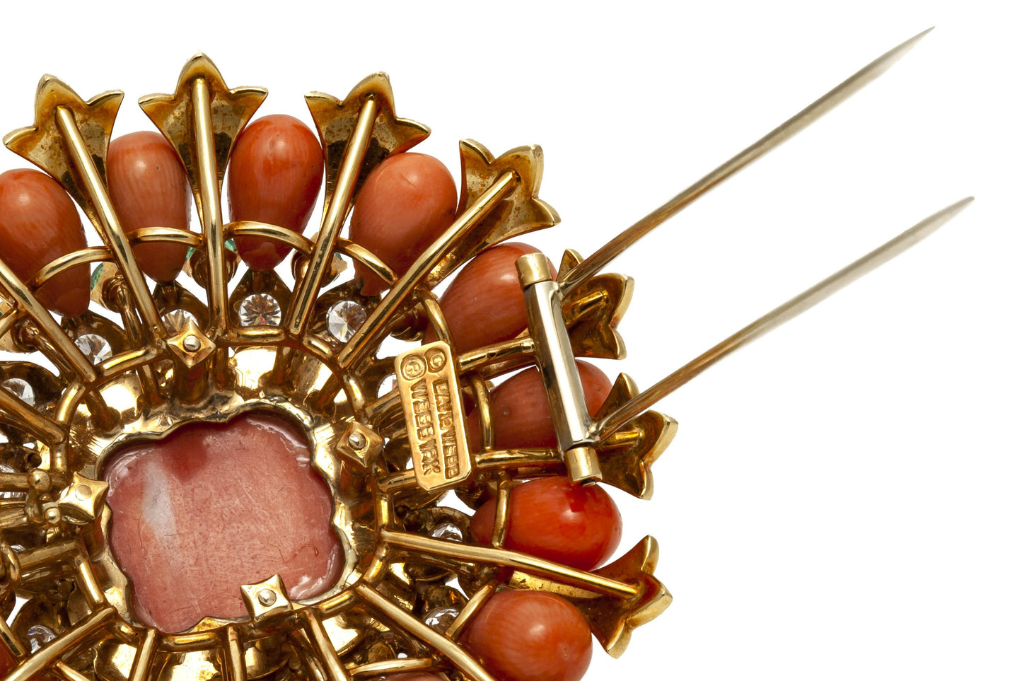 Vintage 1960s David Webb Carved Coral Brooch Pendant Sautoir Necklace