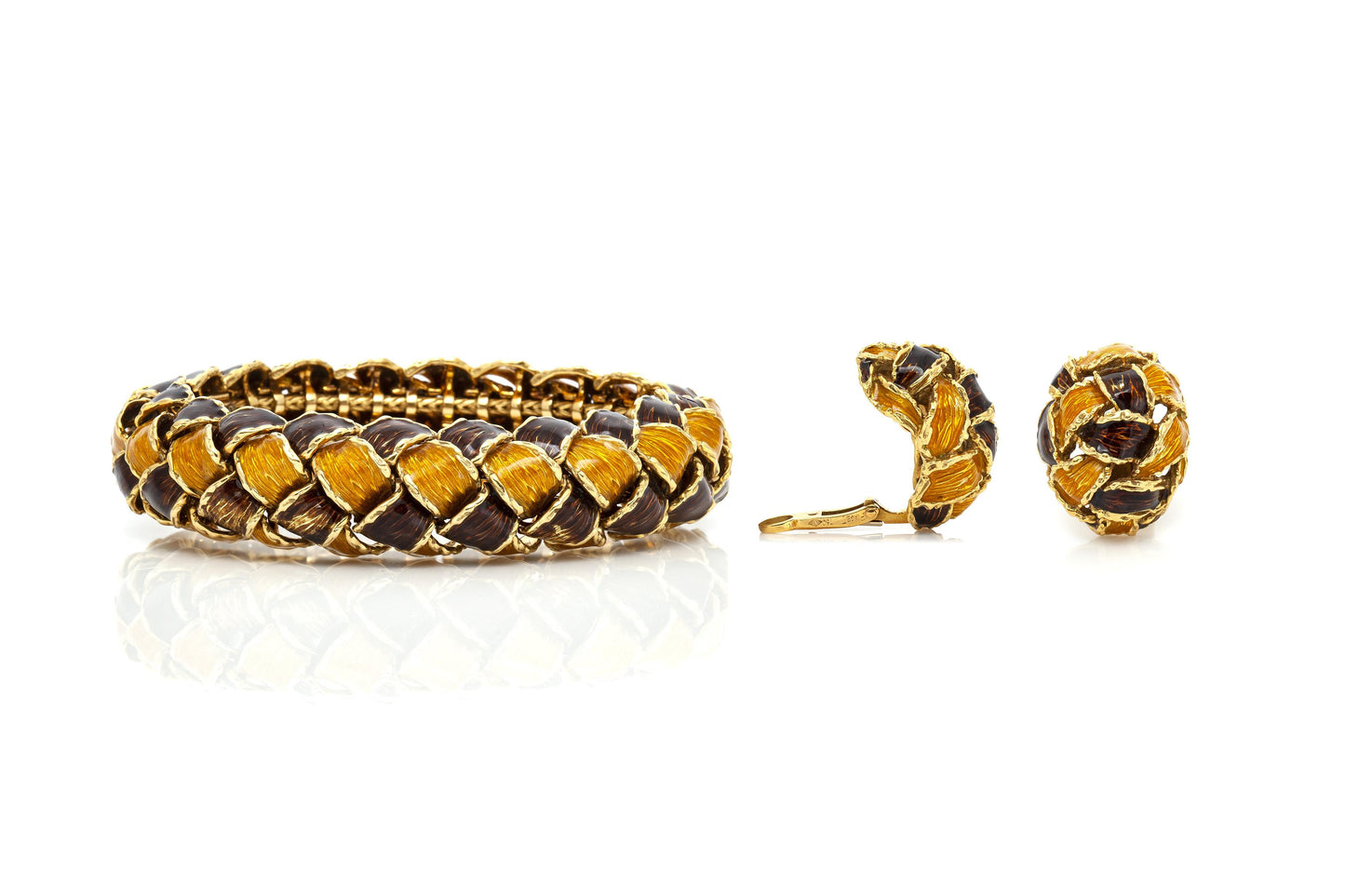 Vintage 1970s Piaget Enamel Bracelet and Earrings Set