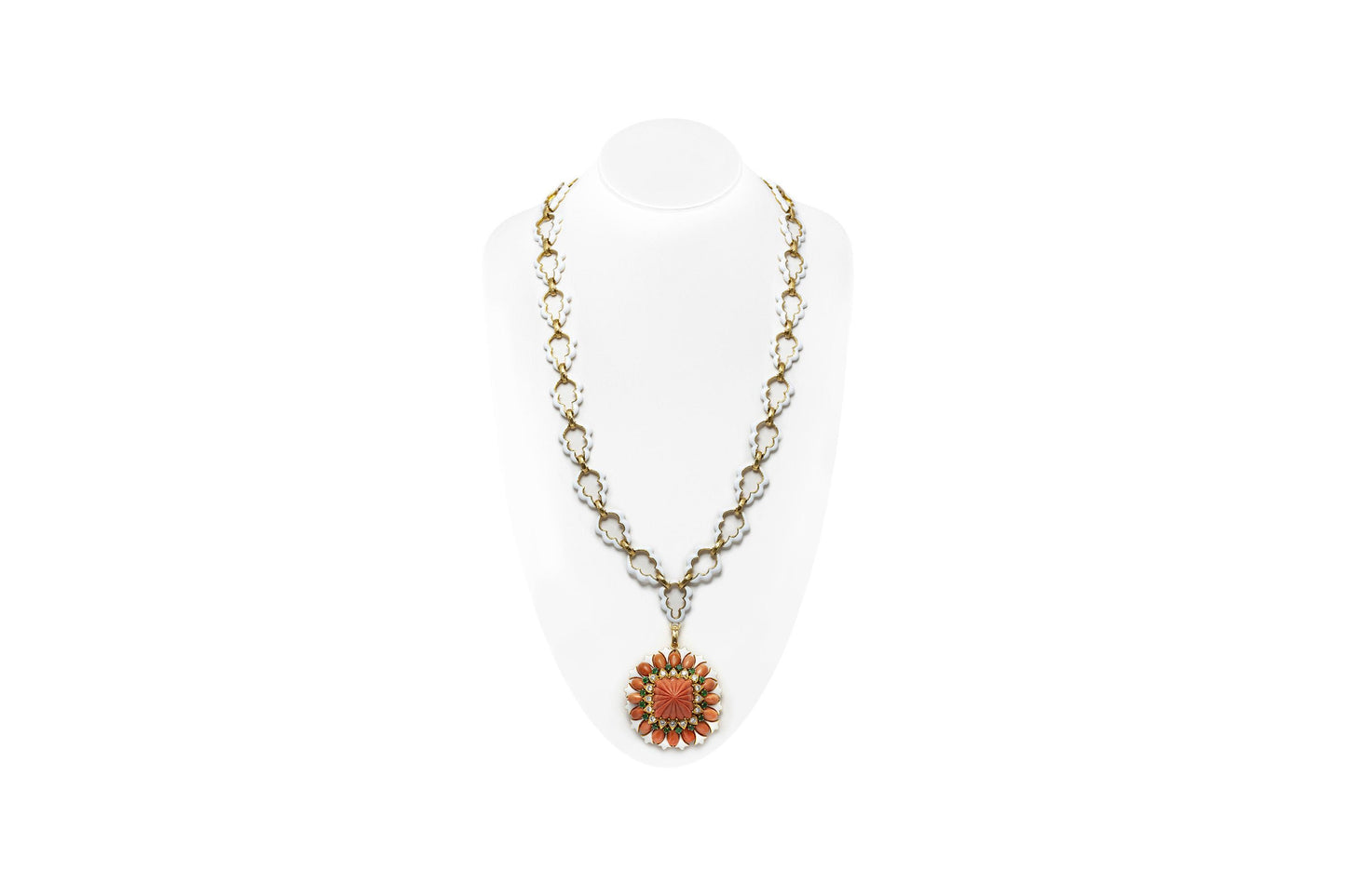 Vintage 1960s David Webb Carved Coral Brooch Pendant Sautoir Necklace