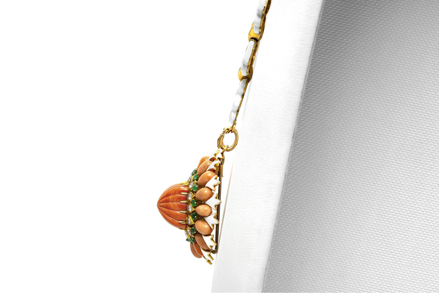 Vintage 1960s David Webb Carved Coral Brooch Pendant Sautoir Necklace