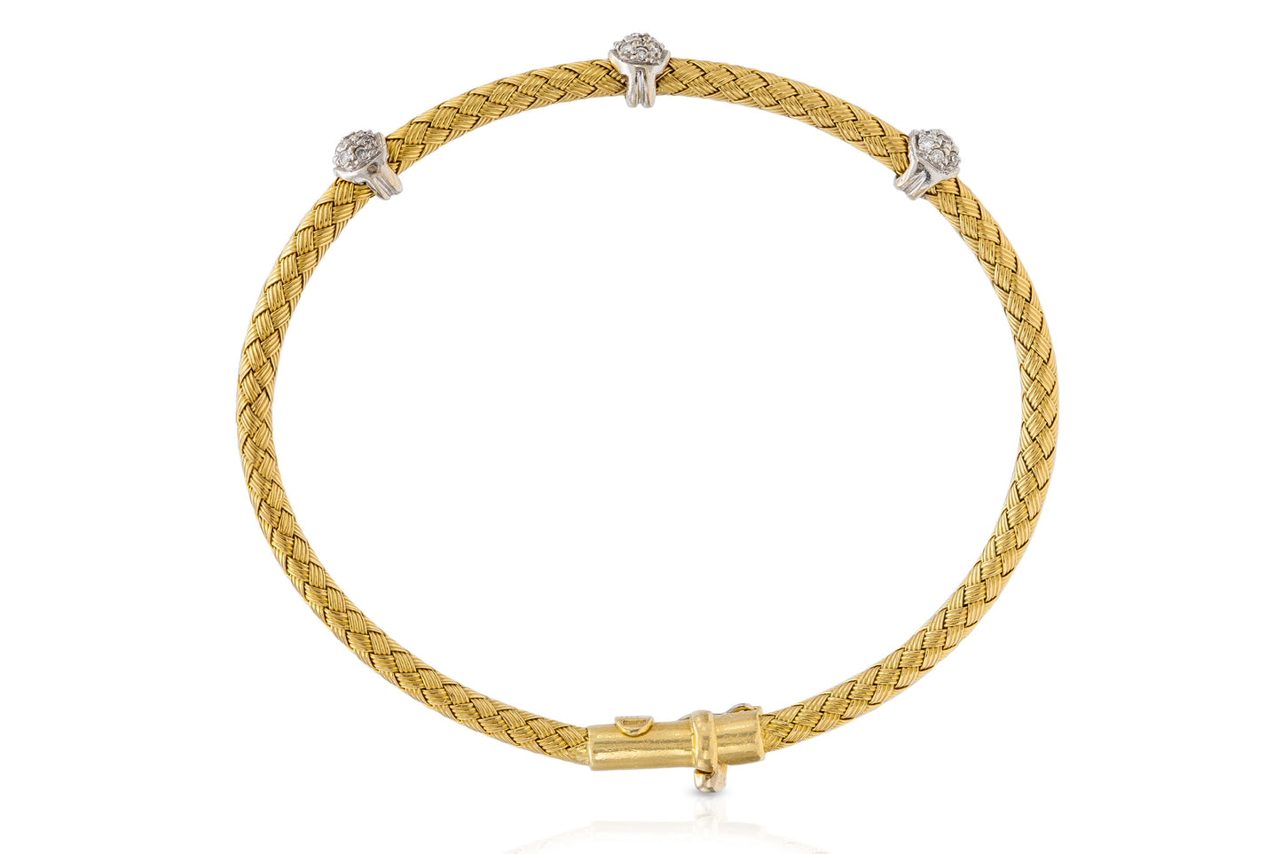 18K Woven Gold Bangle Bracelet with Diamonds
