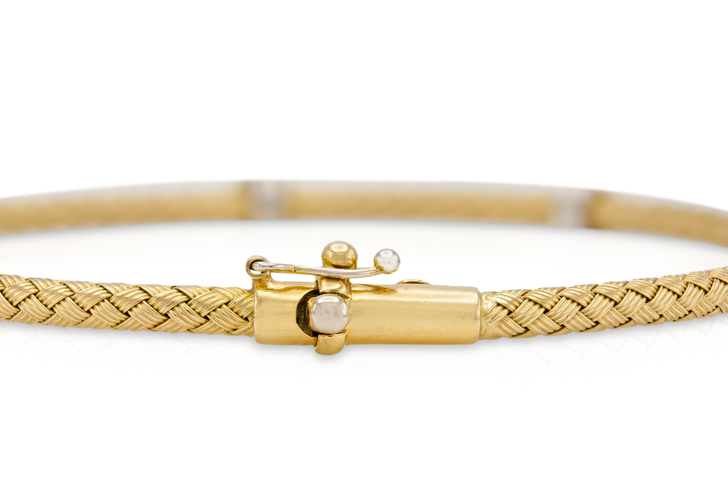 18K Woven Gold Bangle Bracelet with Diamonds