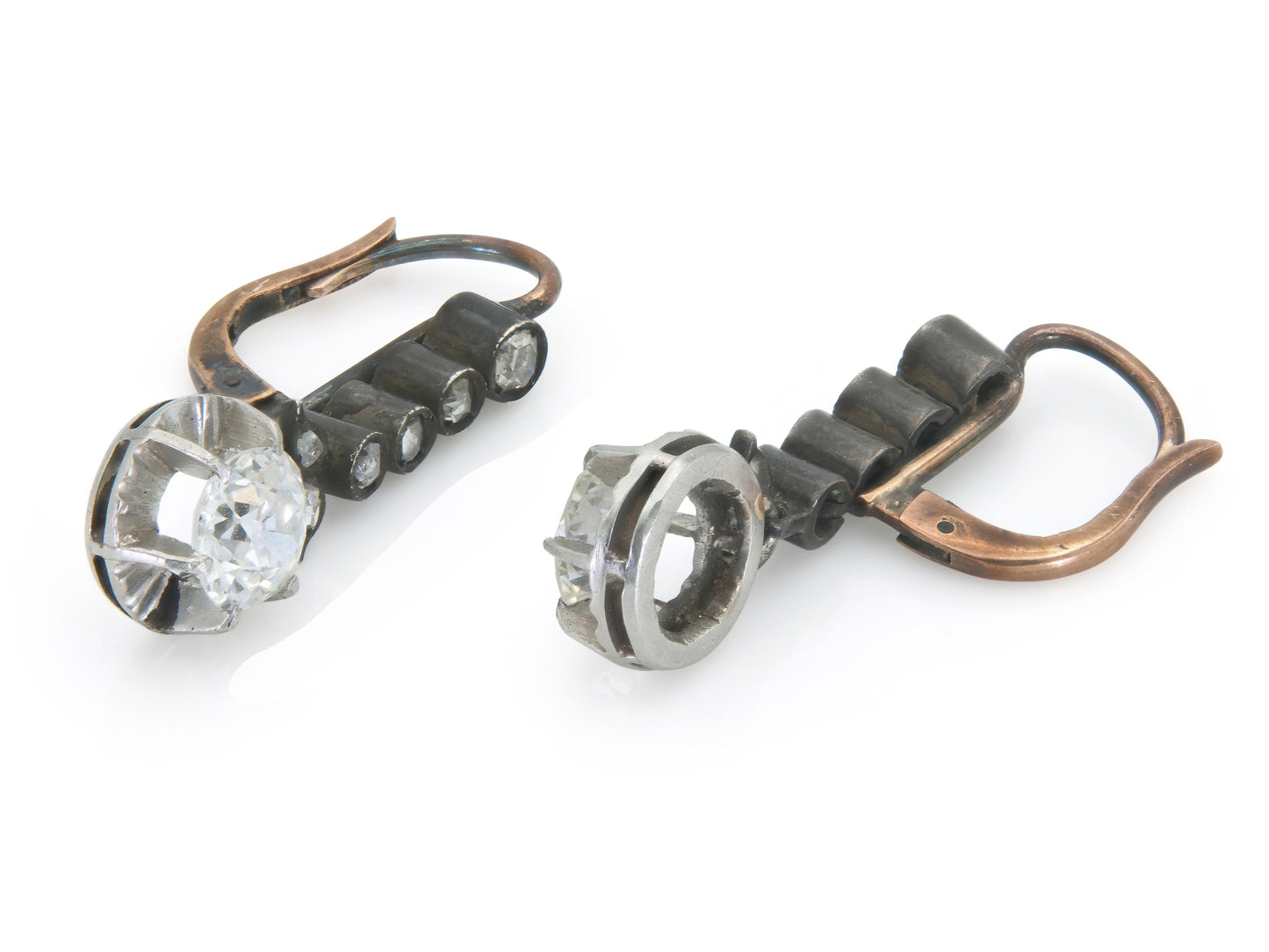 Antique Victorian 2.50 Carat Old Mine Cut Diamond Dangle Earrings