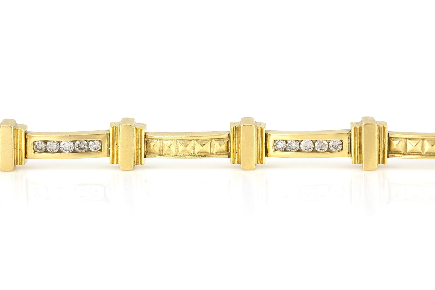 Vintage 1980s Gold Roman Columns Bracelet with Diamonds