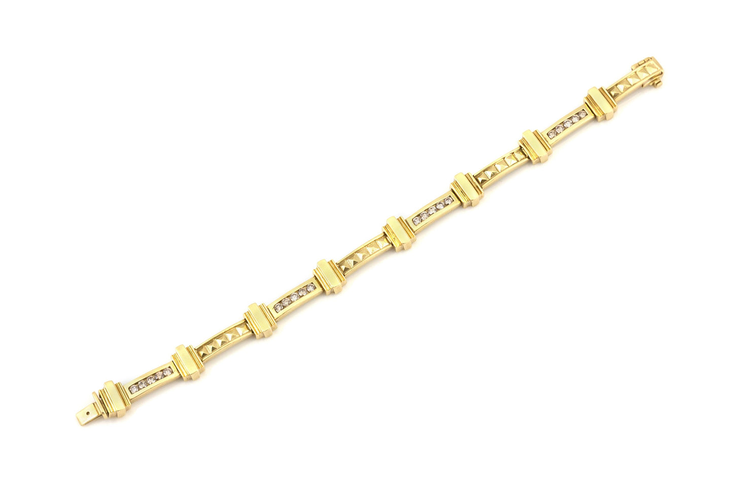 Vintage 1980s Gold Roman Columns Bracelet with Diamonds