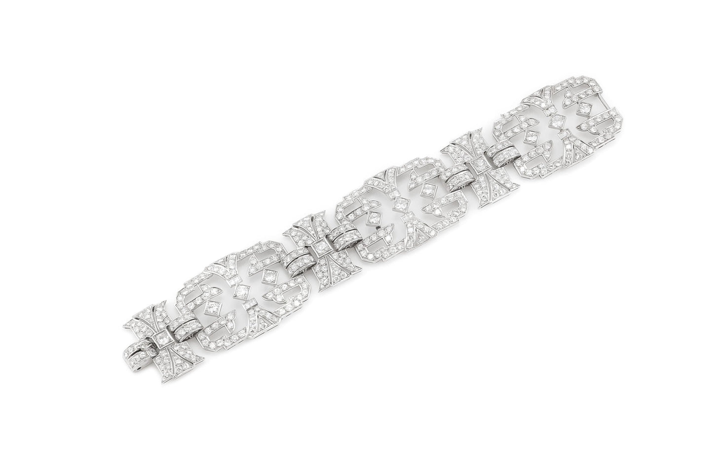 Antique Art Deco 1930s 32.00 Carat Diamond Openwork Wide Bracelet