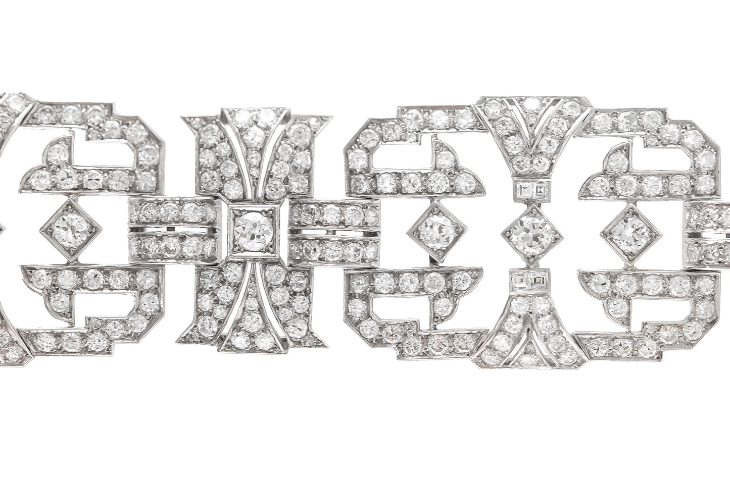 Antique Art Deco 1930s 32.00 Carat Diamond Openwork Wide Bracelet