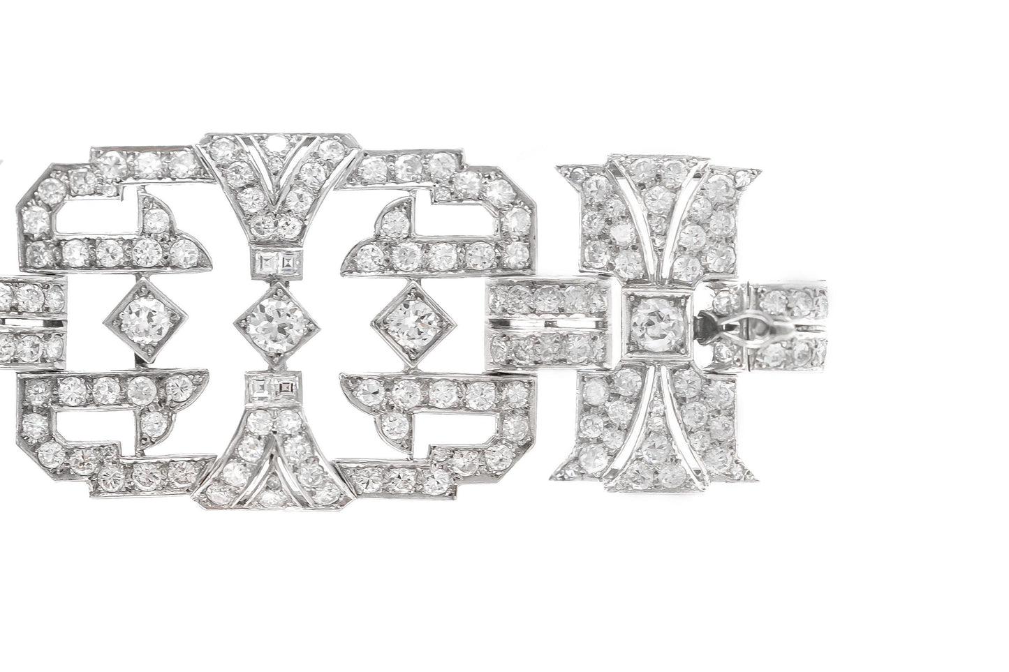 Antique Art Deco 1930s 32.00 Carat Diamond Openwork Wide Bracelet