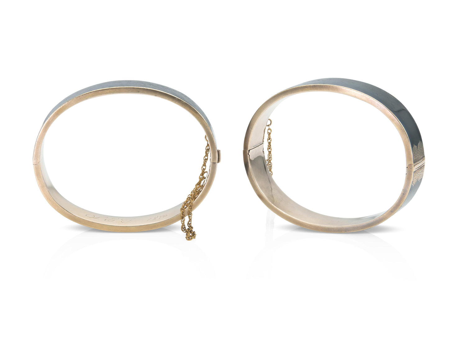 Antique Victorian Gold and Black Enamel Hinged Bangle Bracelet Pair