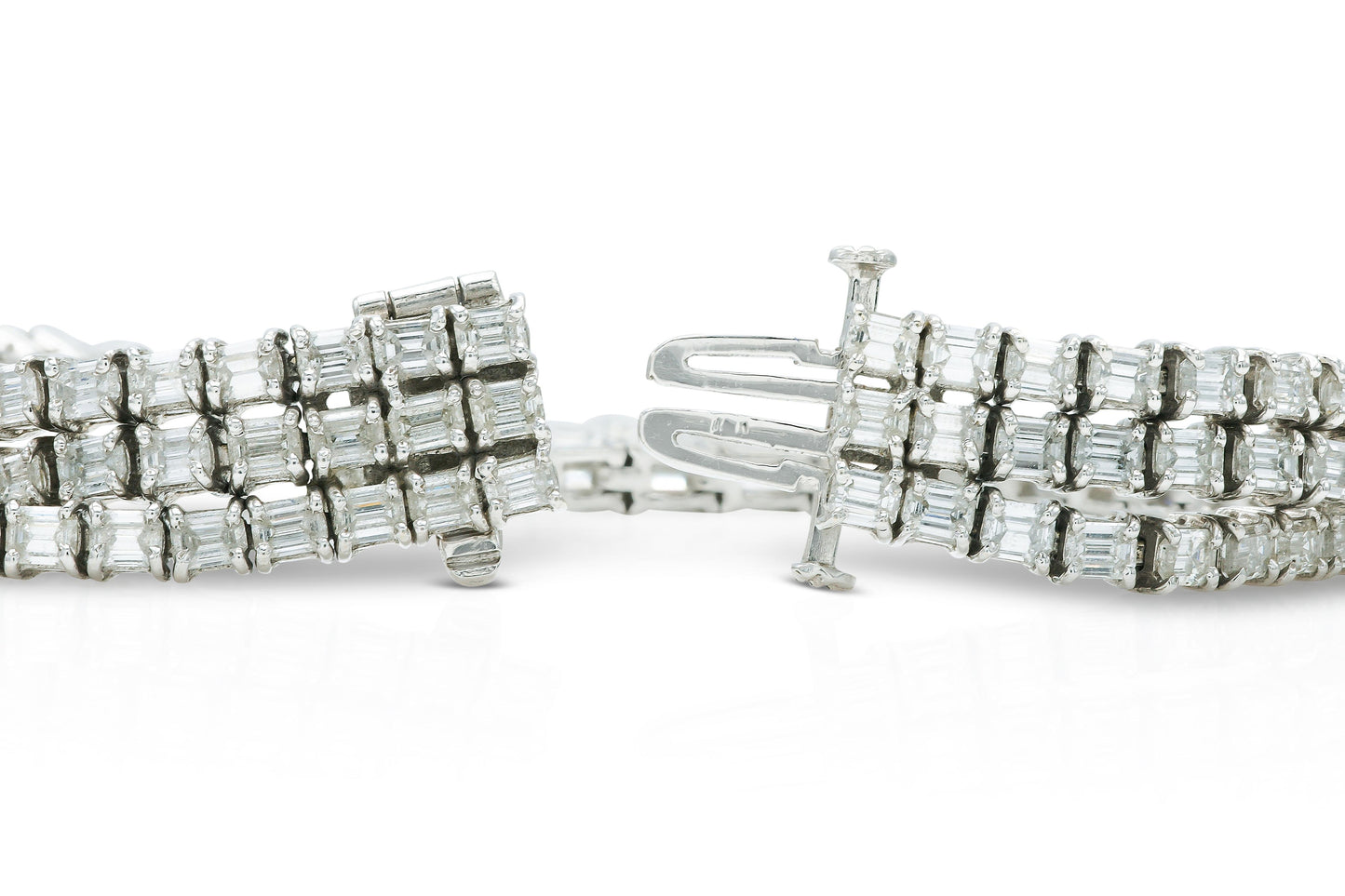 16.14 Carat Three-Strand Baguette Cut Diamond Bracelet