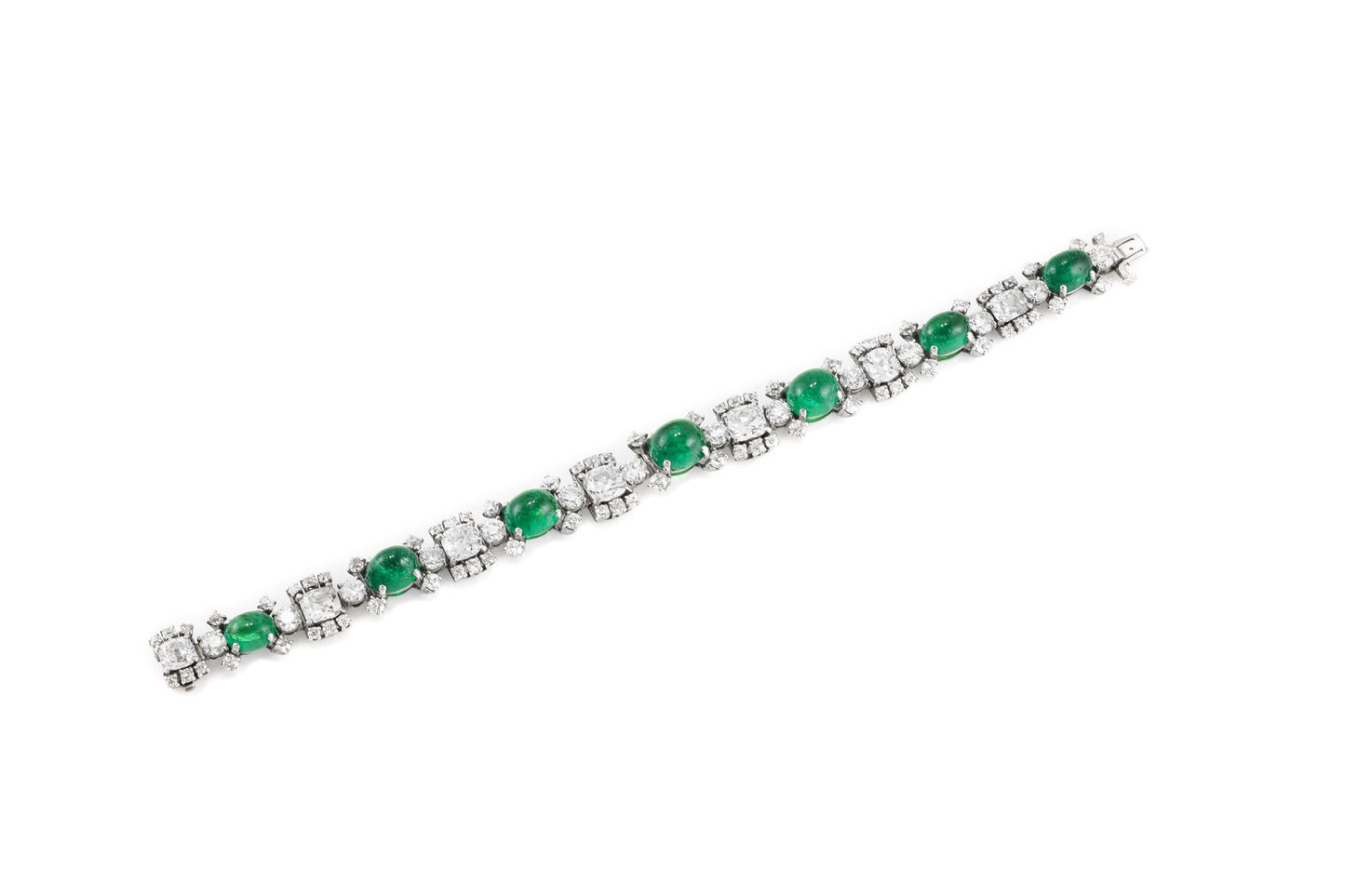 Vintage 1970s Raymond Yard Cabochon Emeralds and Diamonds Bracelet