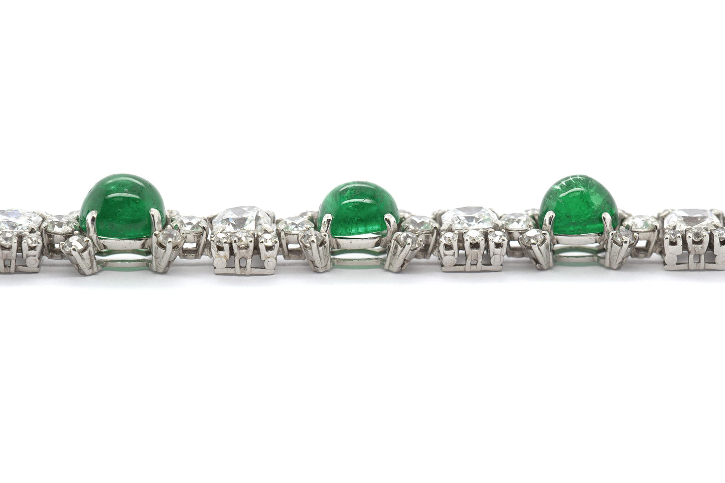 Vintage 1970s Raymond Yard Cabochon Emeralds and Diamonds Bracelet