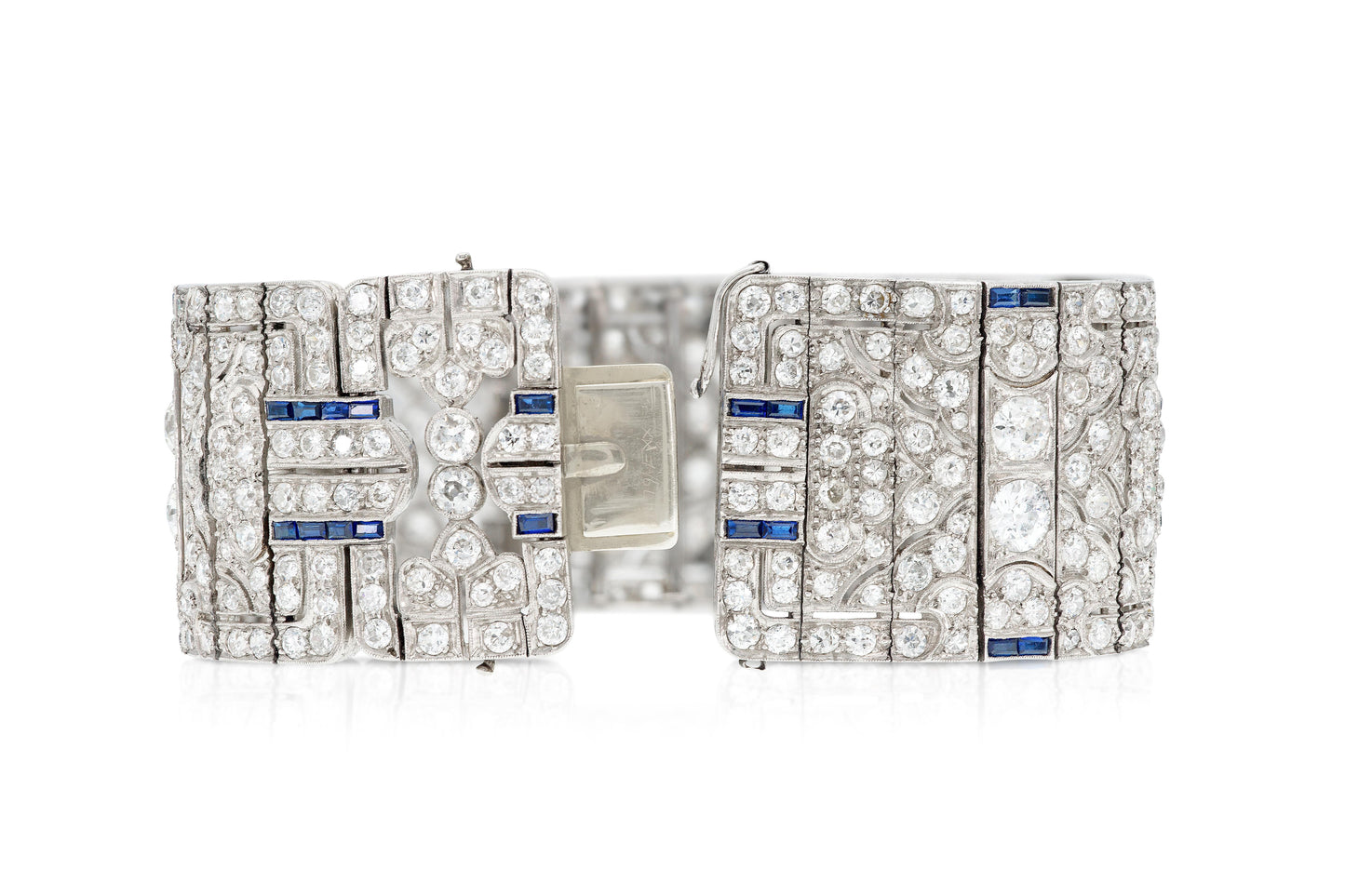 Antique Art Deco 1930s 39.50 Carat Old European Cut Diamond & Sapphire Bracelet