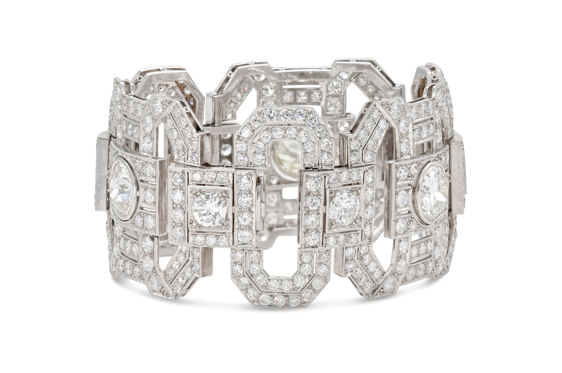 Antique Art Deco 1930s 74.45 carat Old European Cut Diamond Wide Bracelet