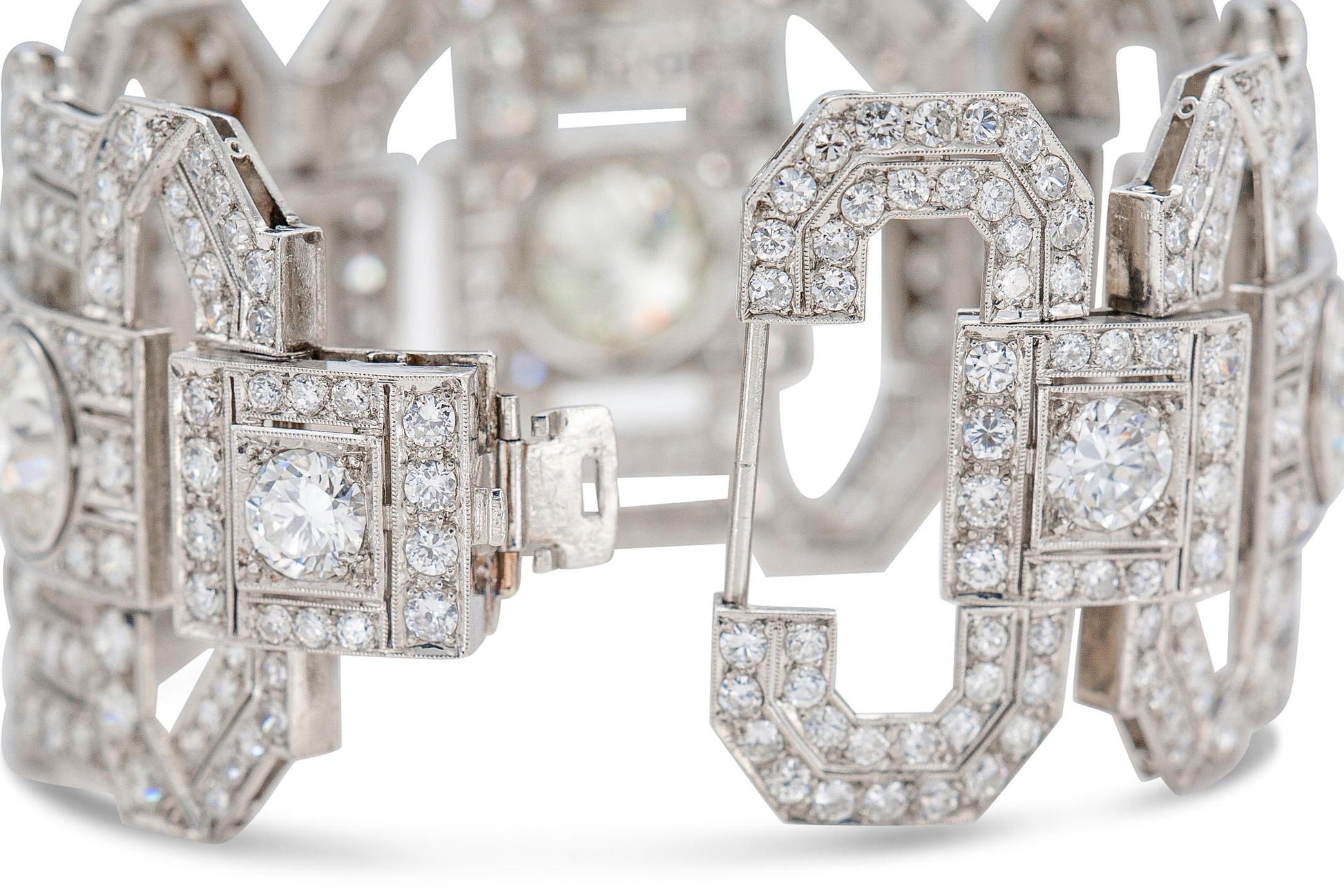Antique Art Deco 1930s 74.45 carat Old European Cut Diamond Wide Bracelet