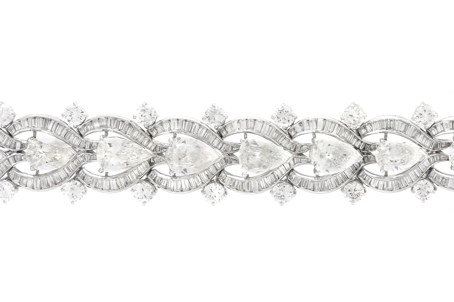Vintage 1950s 30.00 Carat Pear, Round & Baguette Cut Diamond Bracelet