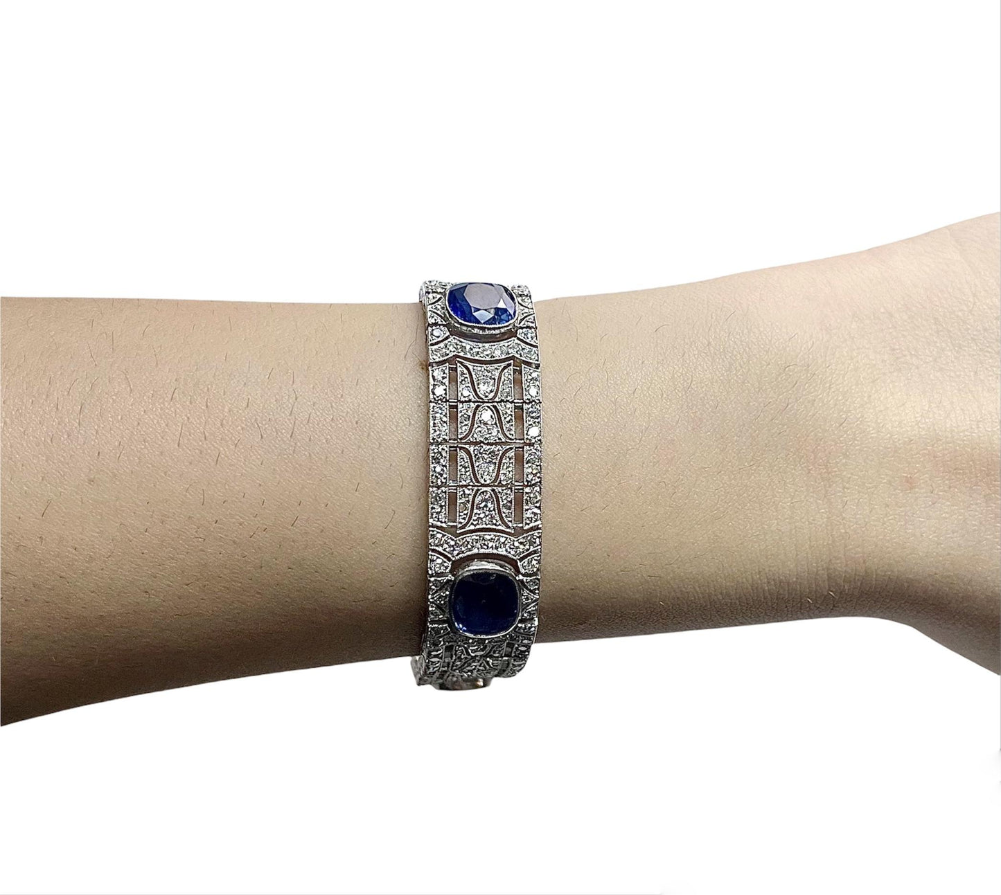 Antique Art Deco 1920s 20.00 Carat Burma Sapphire Bracelet with Diamonds
