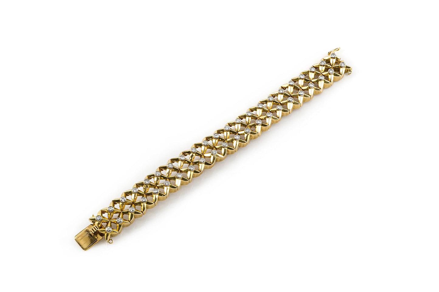Vintage 1980s Gold Link Bracelet with Diamonds