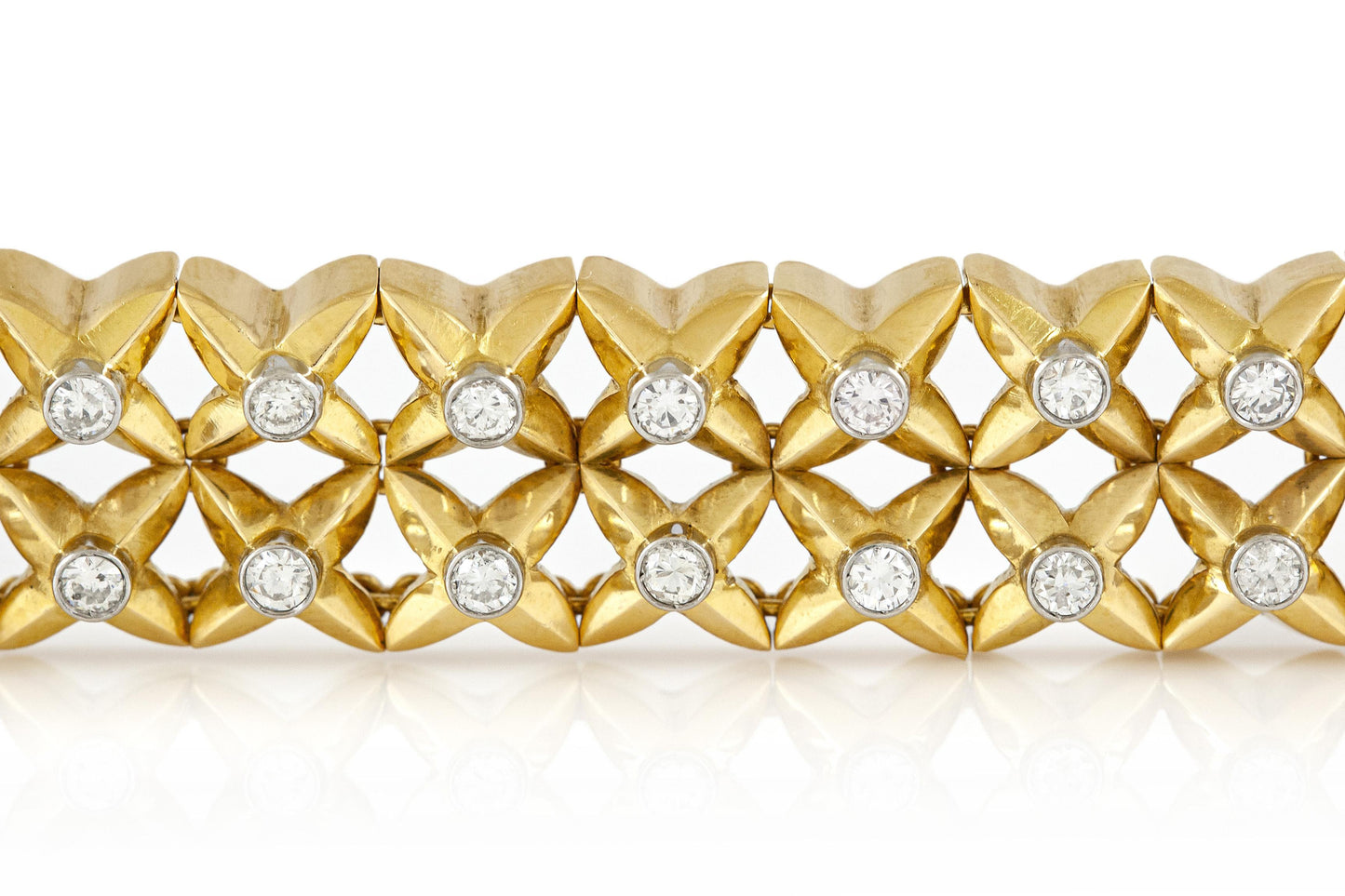 Vintage 1980s Gold Link Bracelet with Diamonds