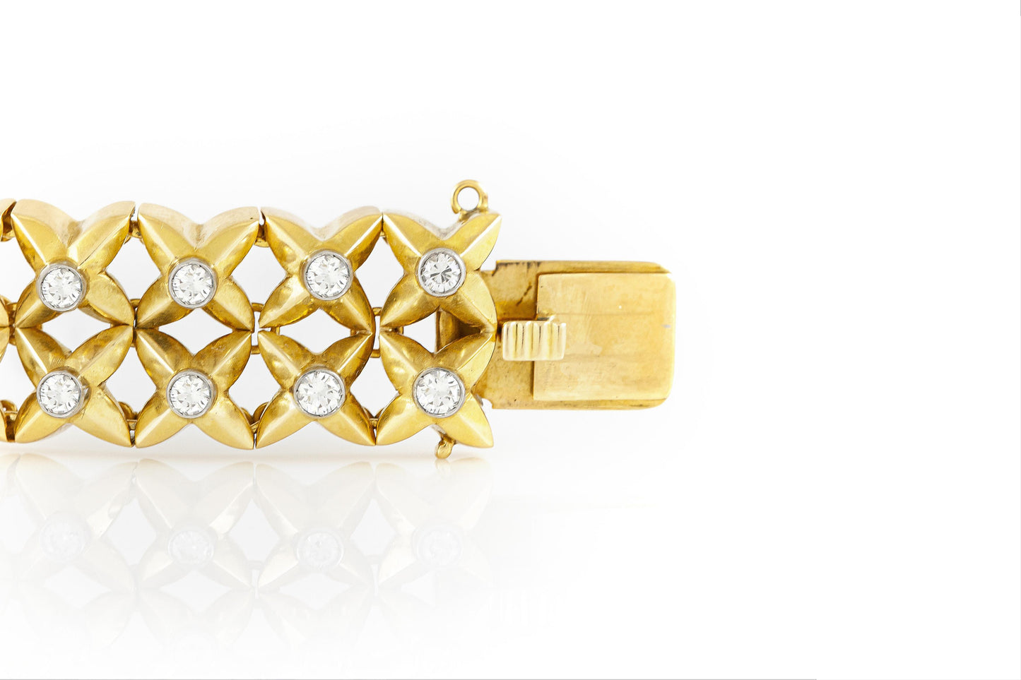 Vintage 1980s Gold Link Bracelet with Diamonds