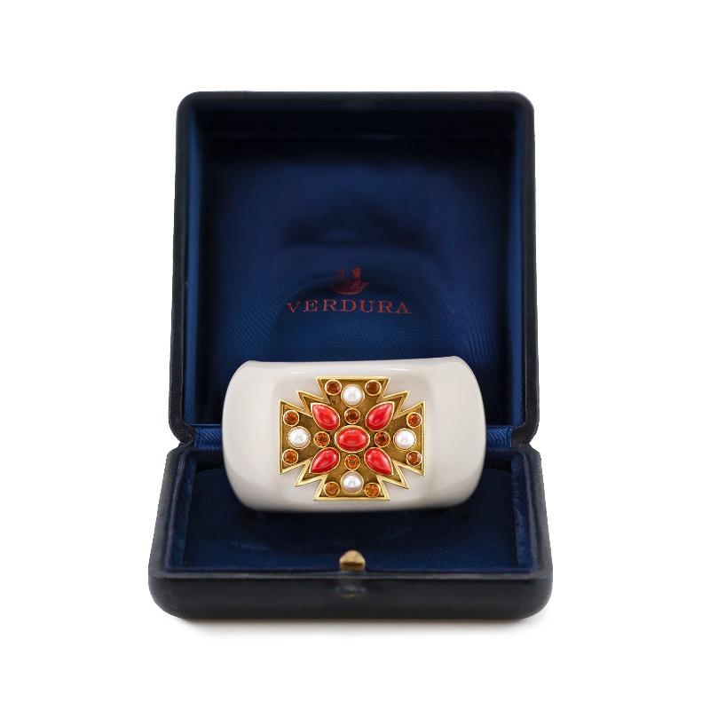 Verdura Cacholong Maltese Cross Cuff Bracelet