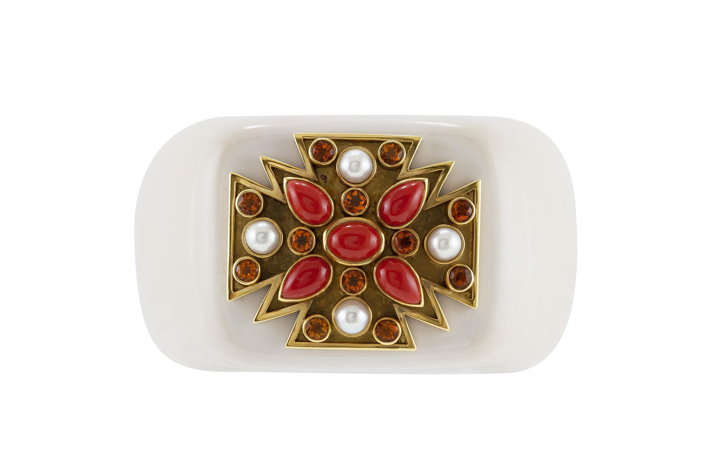 Verdura Cacholong Maltese Cross Cuff Bracelet