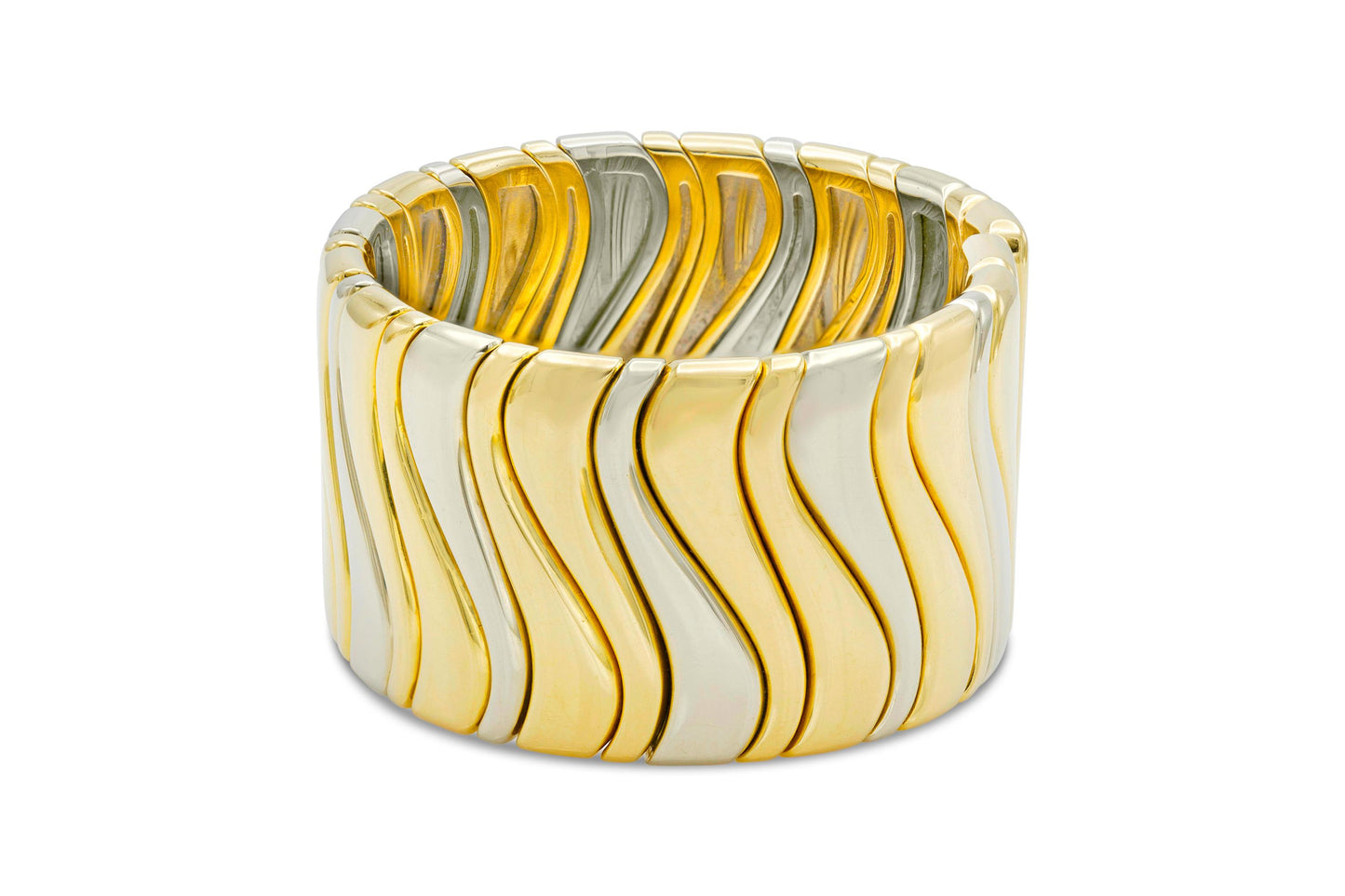 Vintage Marina B Two Toned Gold Wide Wave Cuff Bracelet
