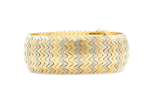 Vintage 1940s Retro Tri-Toned Wave Link Bracelet
