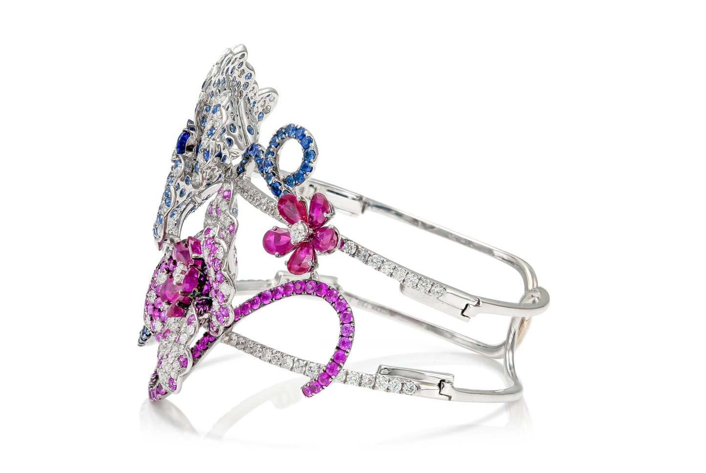 Graff Diamond Ruby and Sapphire Flower Cuff Bracelet