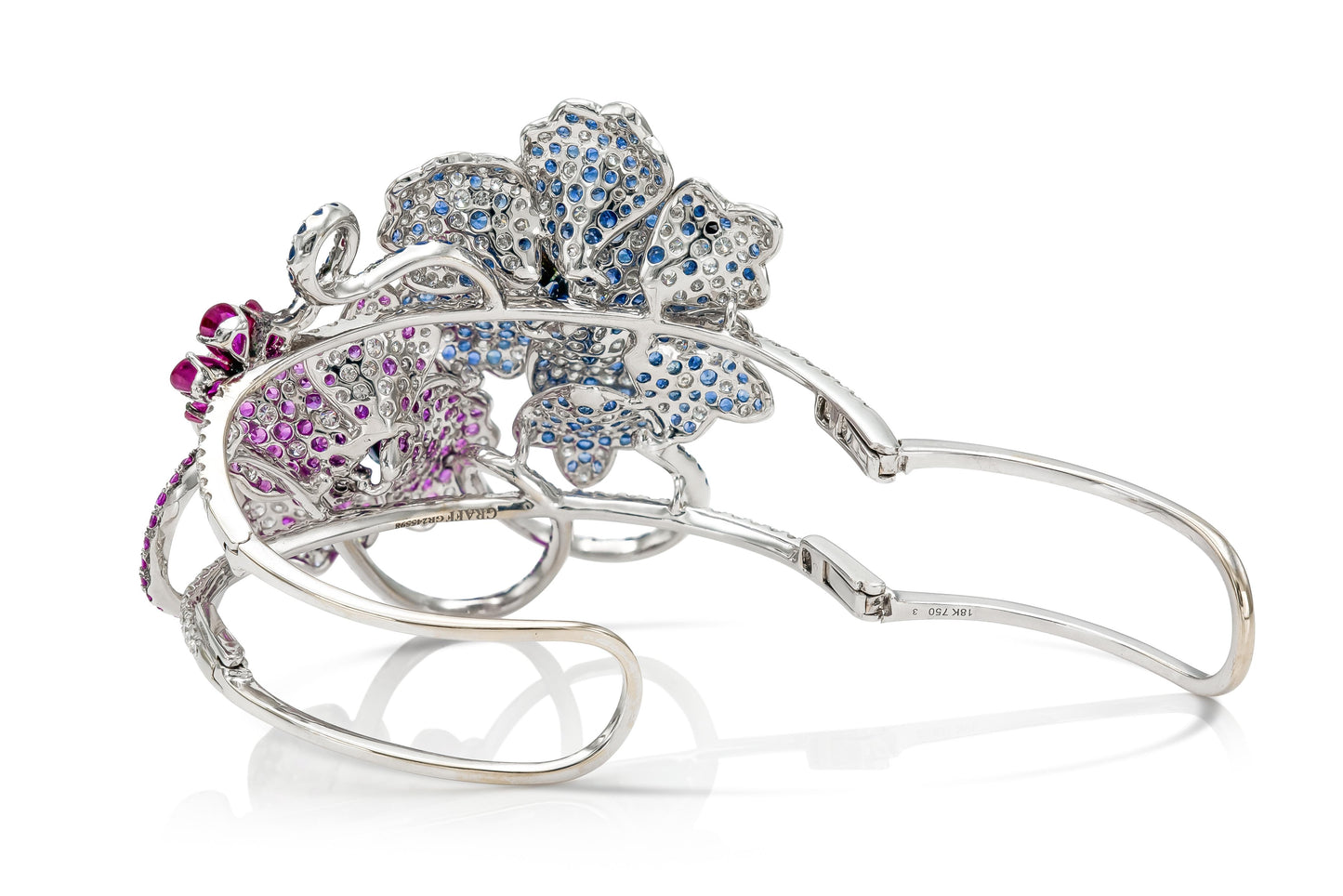 Graff Diamond Ruby and Sapphire Flower Cuff Bracelet