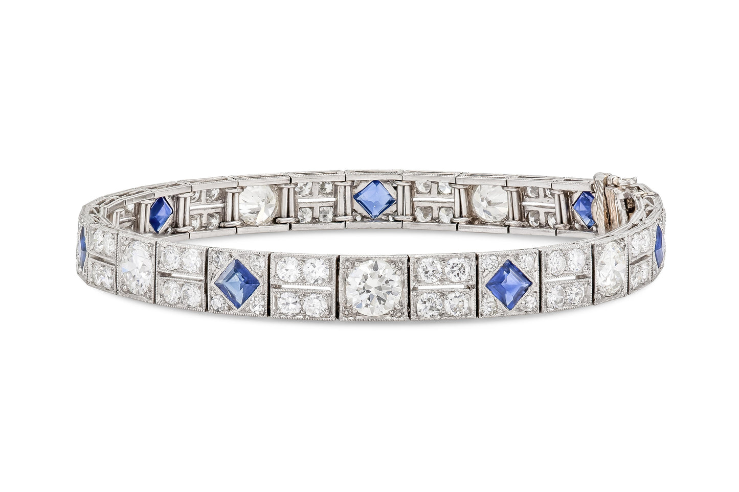 Antique Art Deco 1920s 12.00 Carat Diamond and 3.00 Carat Sapphire Line Bracelet