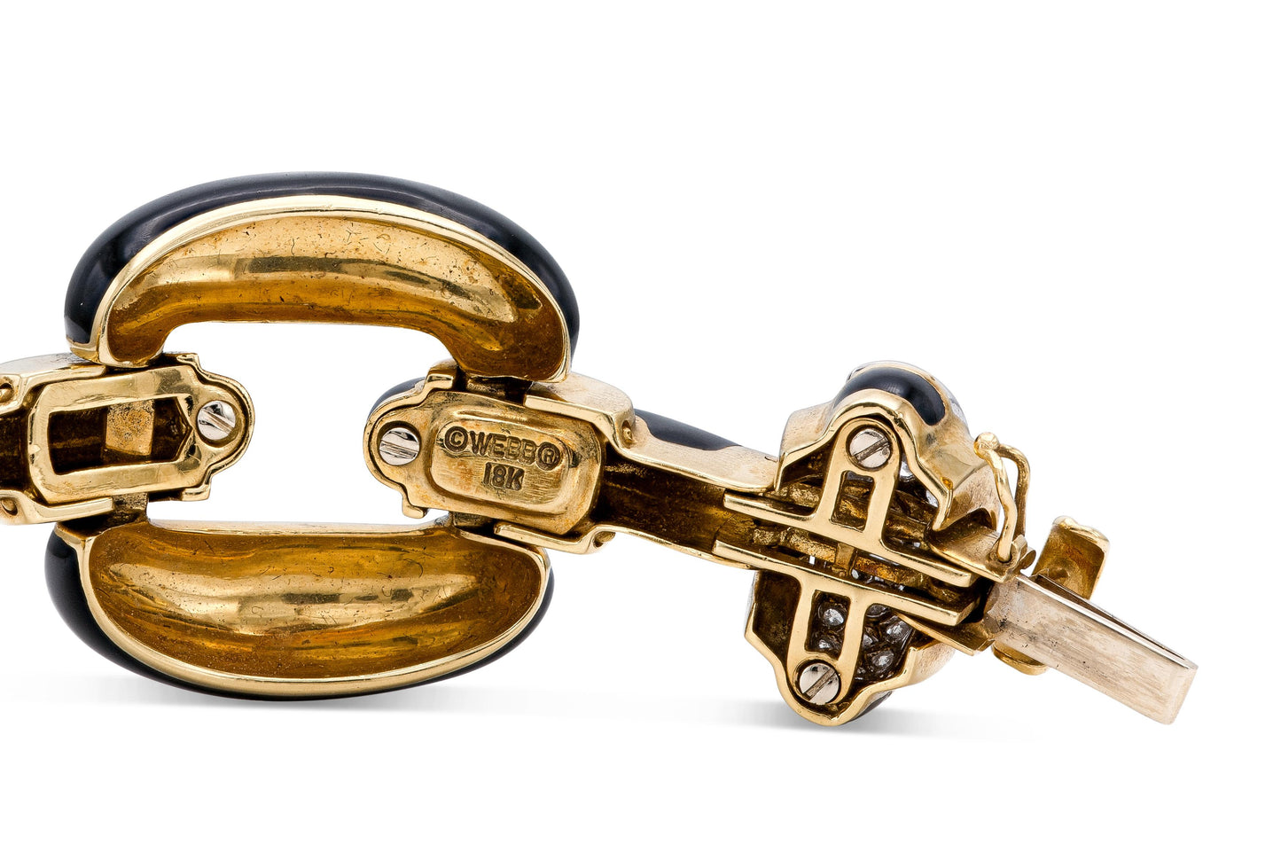 Vintage 1960s David Webb Black Enamel Link Bracelet with Diamonds