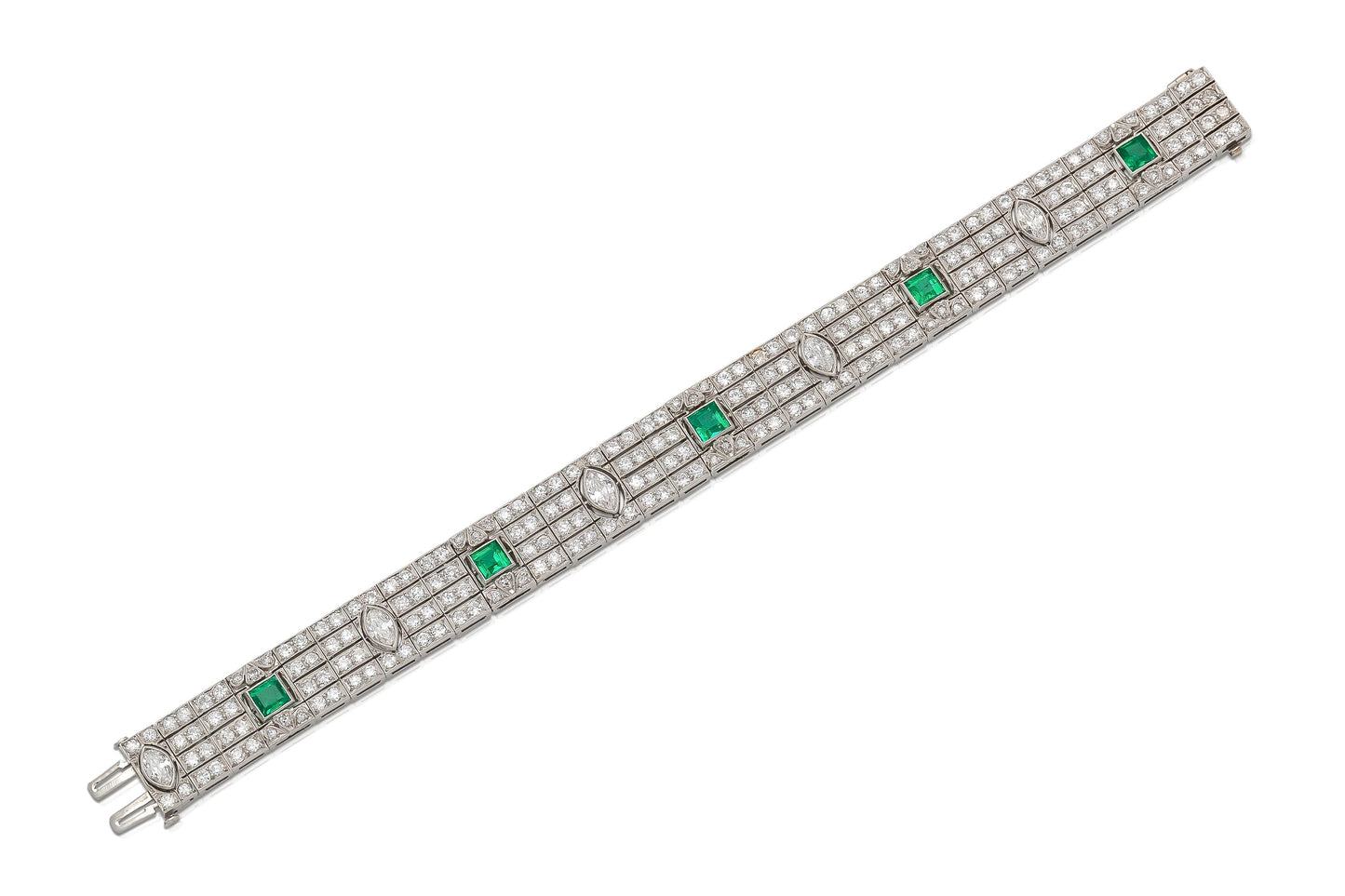 Antique Art Deco 1920s Diamond Bracelet with Emeralds