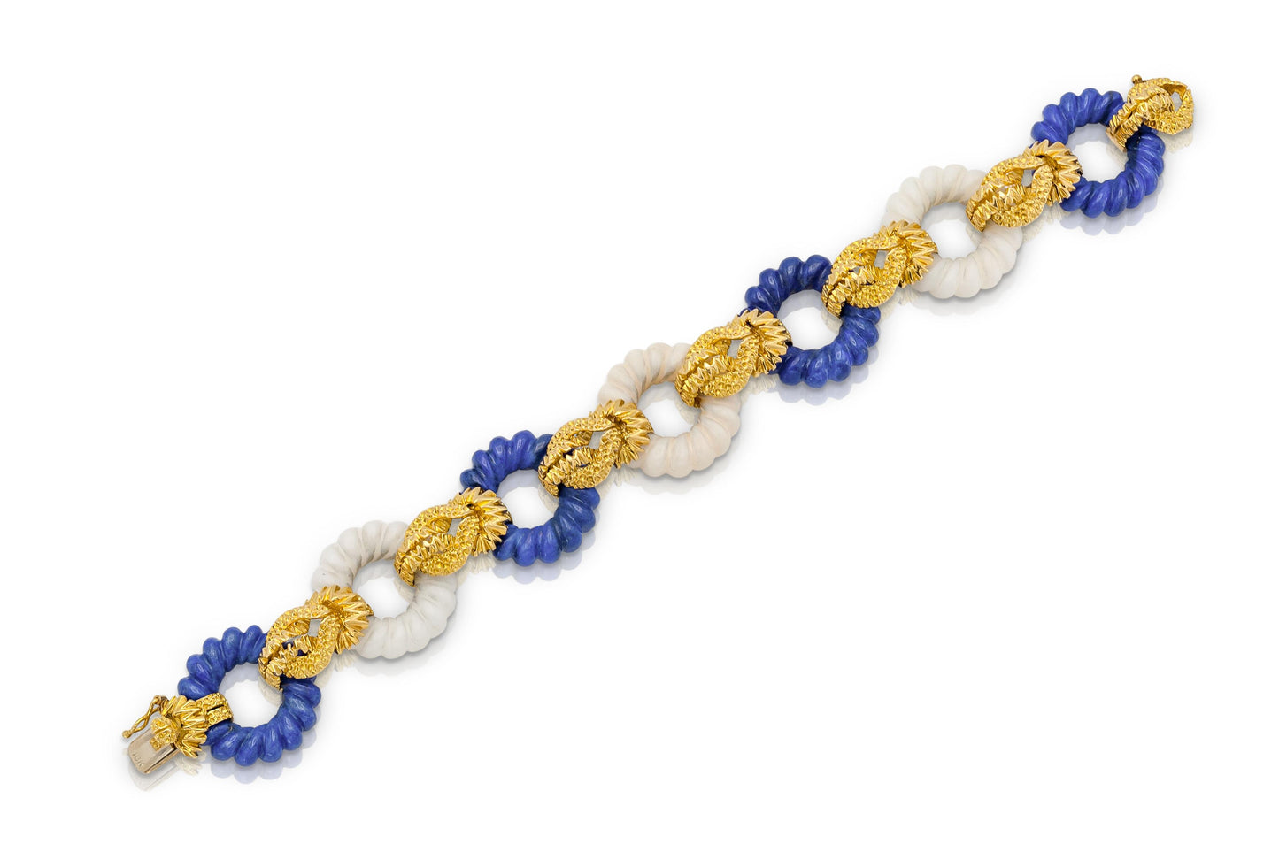 Vintage 1960s Lapis Lazuli and Bone Link Bracelet