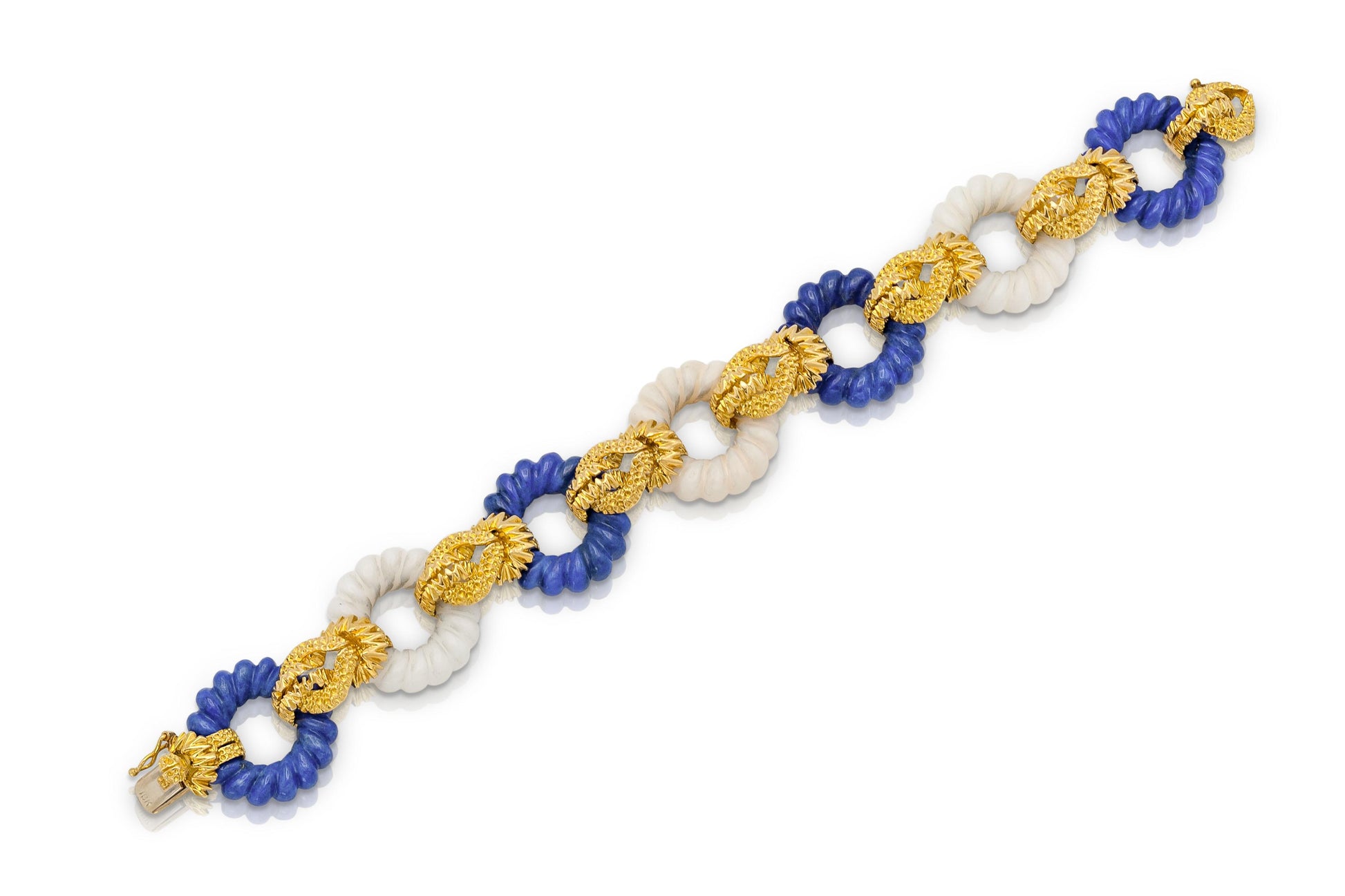 Vintage 1960s Lapis Lazuli and Bone Link Bracelet