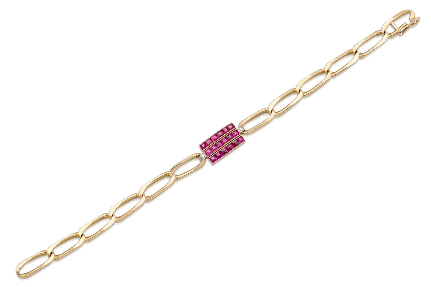 Vintage 1980s Gold Link Bracelet with Rubies