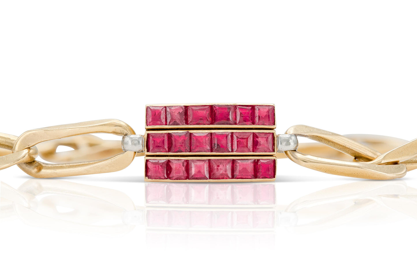 Vintage 1980s Gold Link Bracelet with Rubies