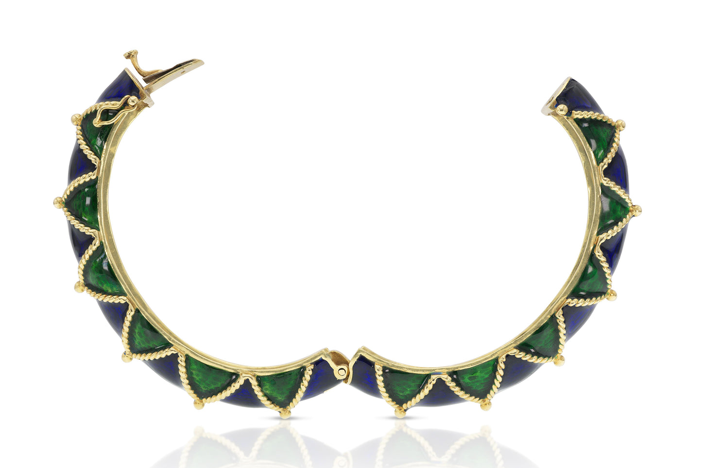 Vintage 1970s Blue and Green Enamel Bangle Bracelet