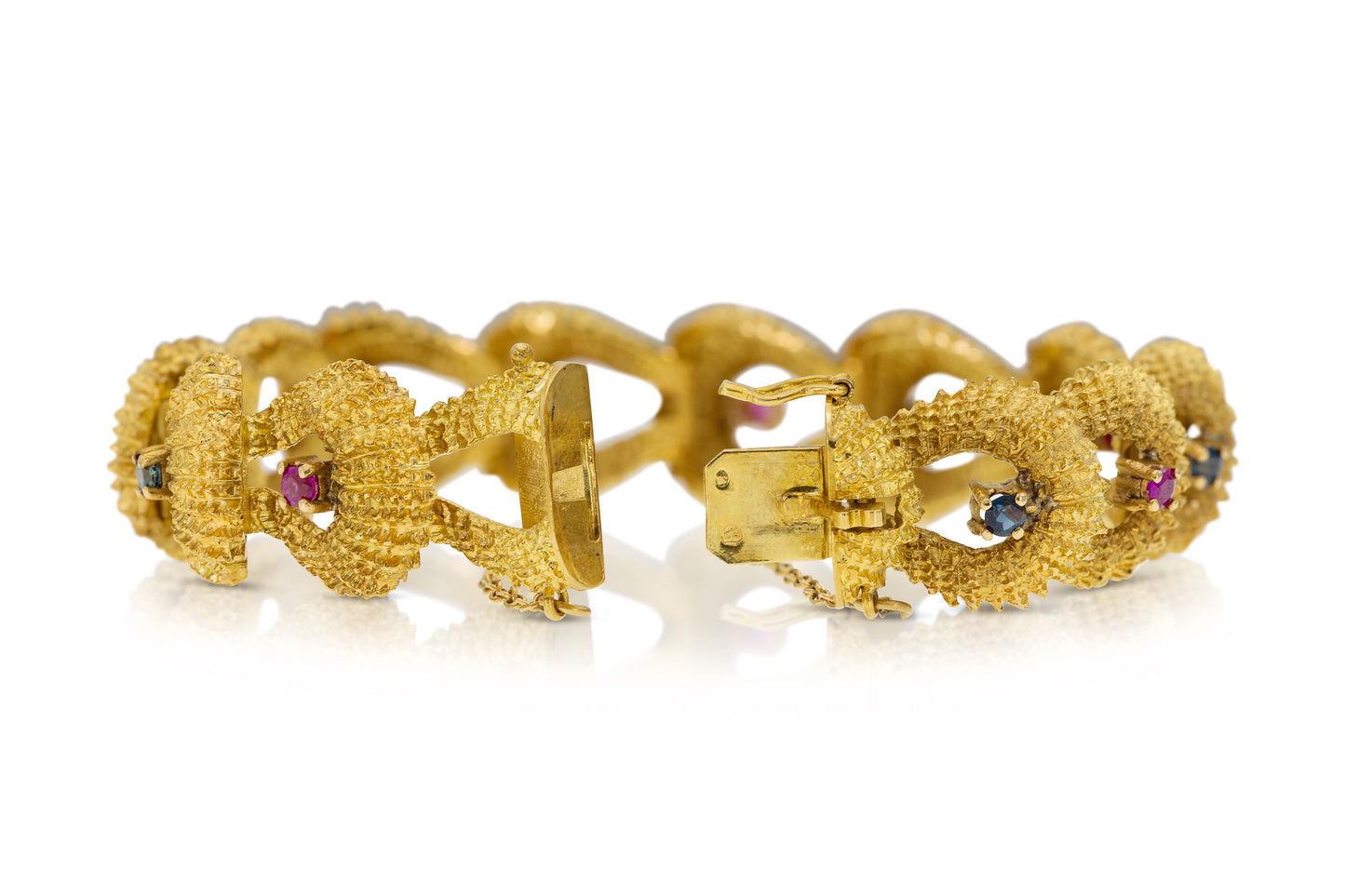 Vintage 1960s Gold Bracelet with Rubies and Sapphires