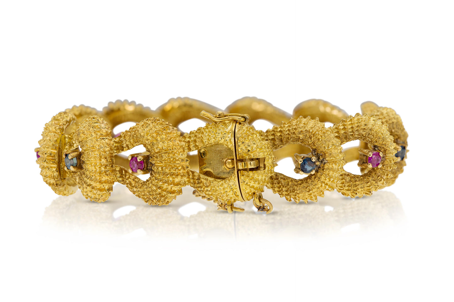 Vintage 1960s Gold Bracelet with Rubies and Sapphires