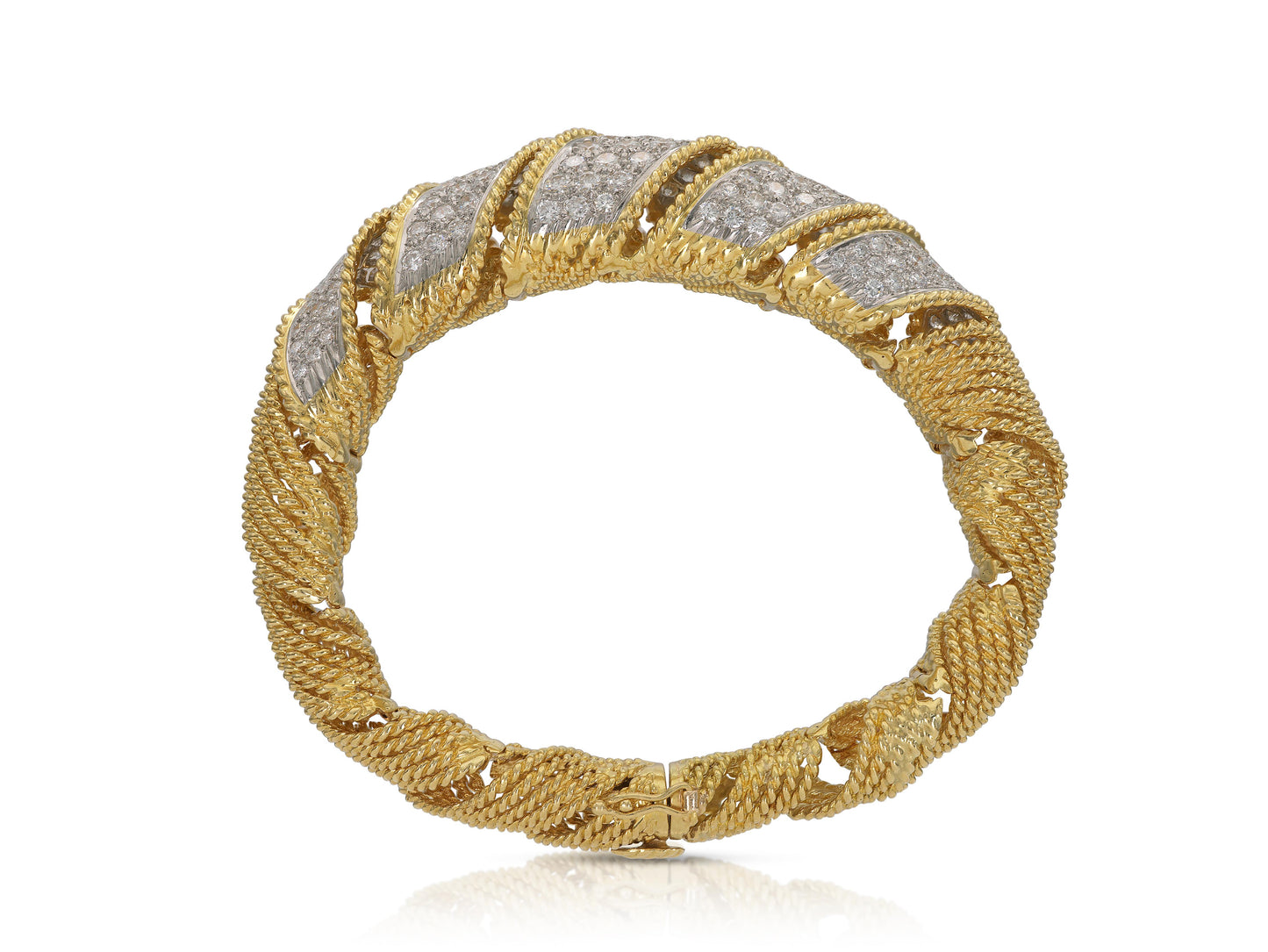 Vintage 1950s 10.00 Carat Diamond and Gold twist Bracelet