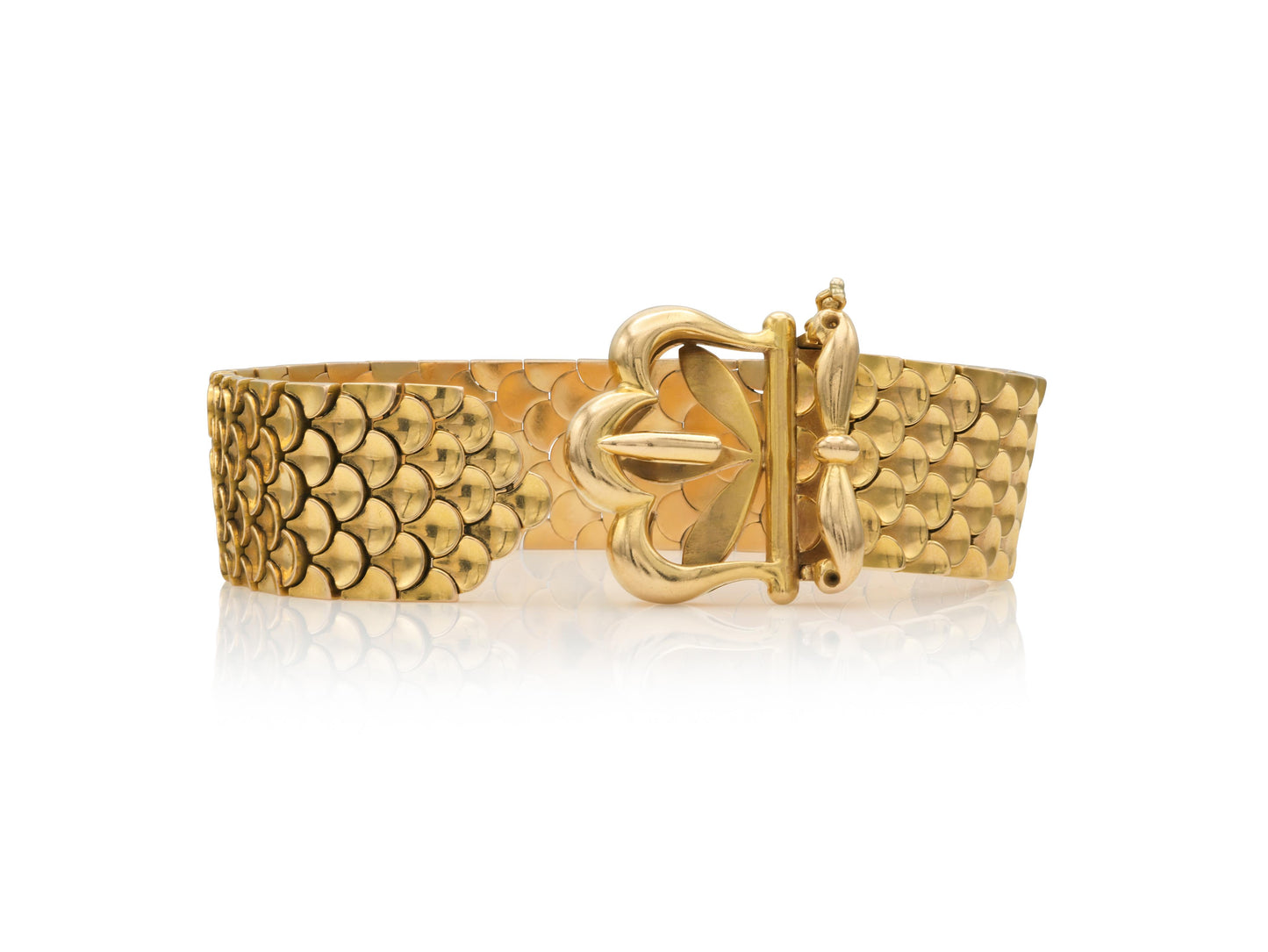Vintage 1970s Gold Scale Buckle Bracelet