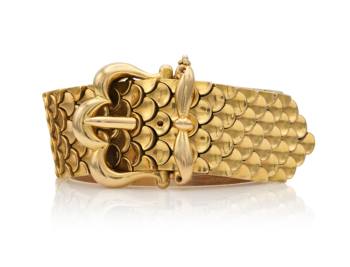 Vintage 1970s Gold Scale Buckle Bracelet