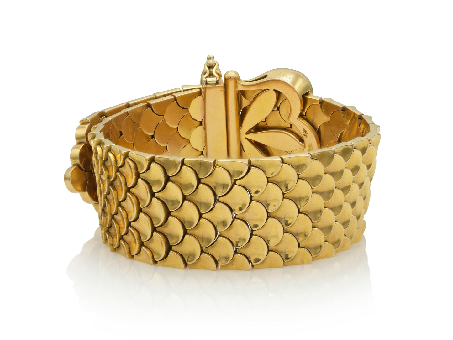 Vintage 1970s Gold Scale Buckle Bracelet