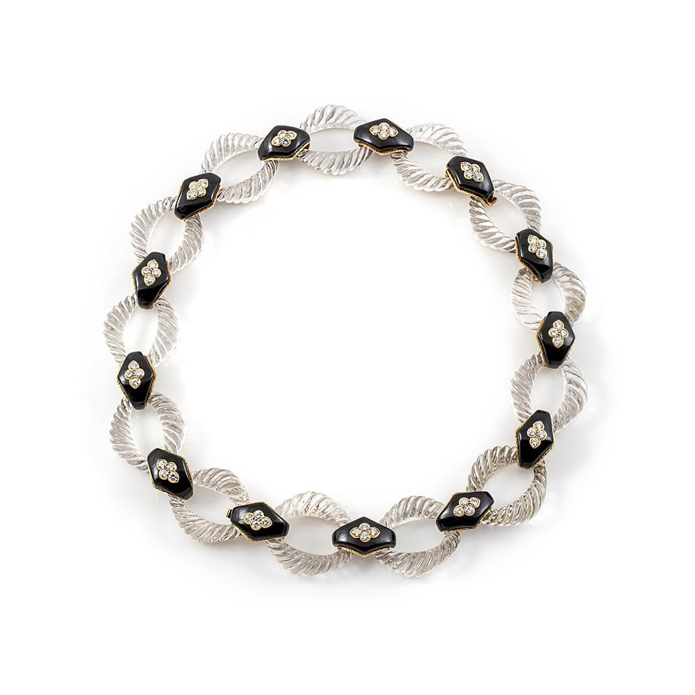 Vintage 1960s Boucheron Crystal Onyx and Diamond Necklace