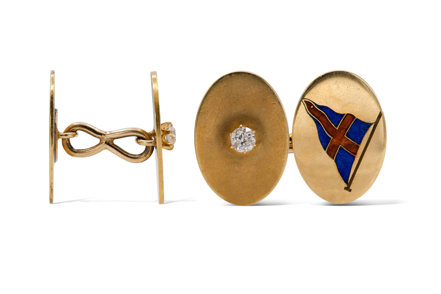 Vintage 1960s Tiffany & Co. Yacht Club Flag Cufflinks with Old Mine Cut Diamonds