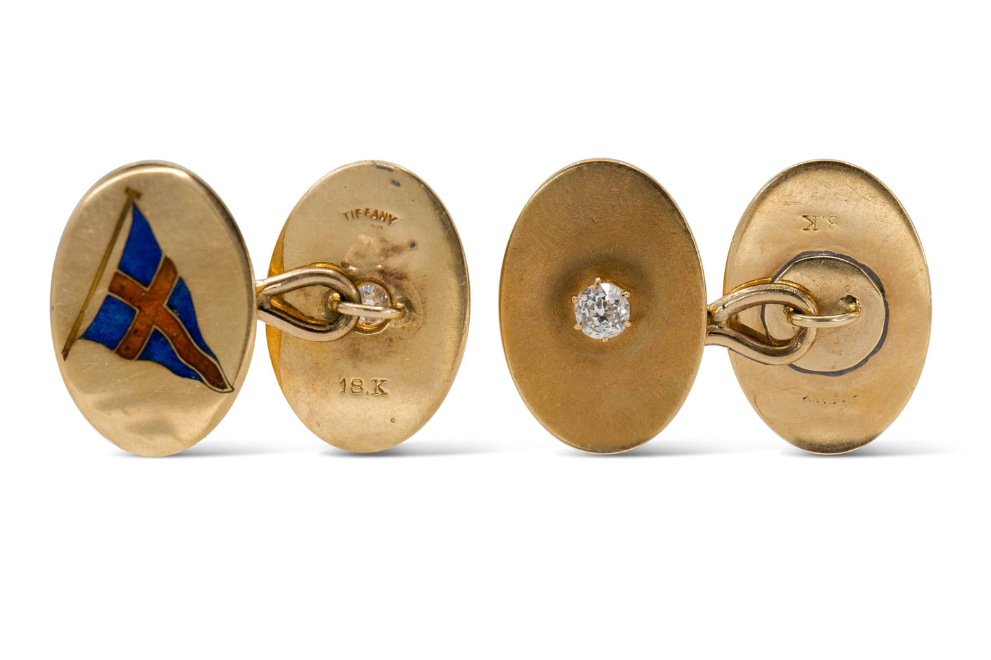 Vintage 1960s Tiffany & Co. Yacht Club Flag Cufflinks with Old Mine Cut Diamonds