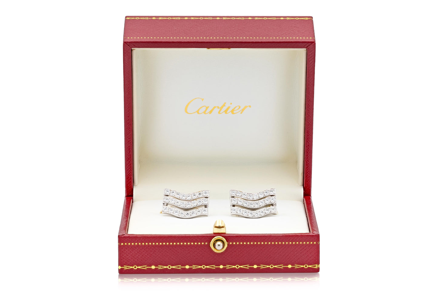 Vintage 1990s Cartier 3 Row Diamond Wave Cufflinks