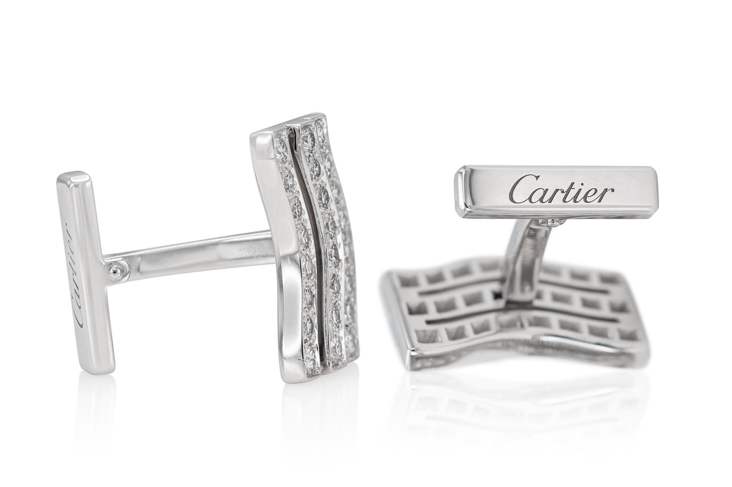 Vintage 1990s Cartier 3 Row Diamond Wave Cufflinks
