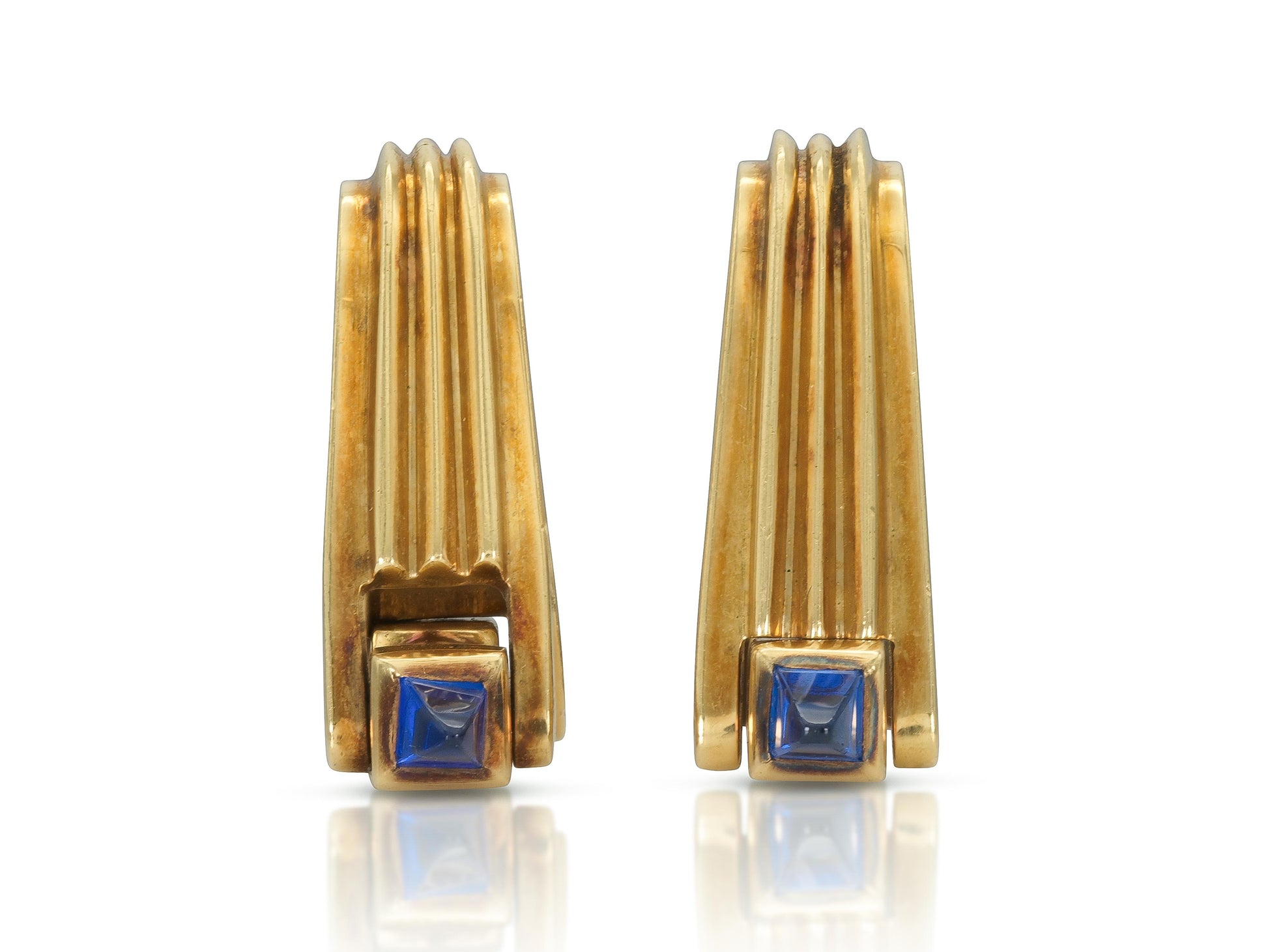Vintage 1940s Retro Gold Cufflinks with Sapphires